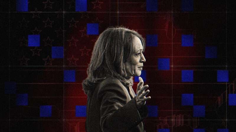 Vice President Kamala Harris against a dark background | Illustration: Lex Villena; Kyodonews/ZUMAPRESS/Newscom