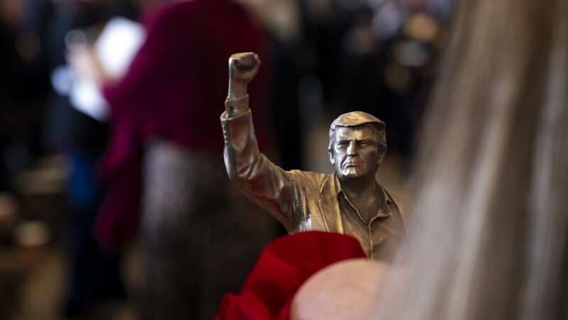 A small golden statute of Donald Trump with his fist raised during his second inauguration in Washington, D.C. | Greg Nash/CNP/Polaris/Newscom