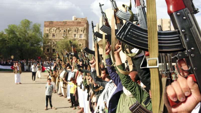 Armed men loyal to the Houthi group participate in an armed tribal rally supporting the resumption of attacks against Israeli ships, in Sanaa, Yemen, on March 11, 2025. | Mohammed Mohammed / Xinhua News Agency/Newscom