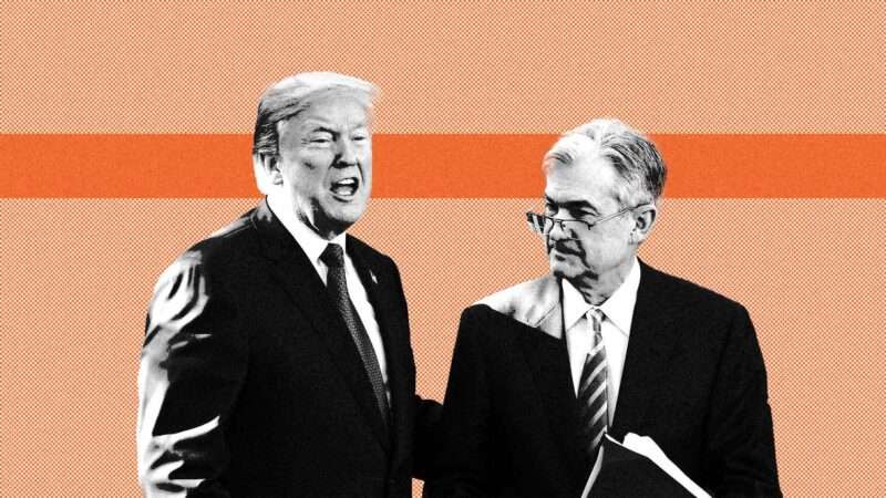 Donald Trump and Jerome Powell on an orange background. | llustration: Eddie Marshall | CHINE NOUVELLE | SIPA | Newscom