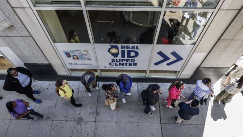 People in a long line, seen from above, waiting to get a REAL ID at an Illinois Department of Motor Vehicles. | TANNEN MAURY/UPI/Newscom
