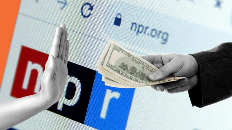 A hand is seen rejecting money in front of an NPR logo | Illustration: Eddie Marshall | Mohamed Ahmed Soliman | Diman Oshchepkov | Dreamstime.com | ChatGPT