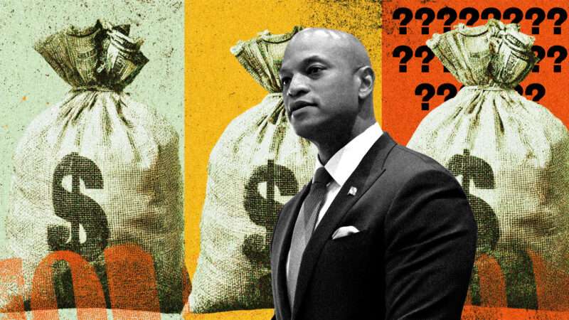 Governor Wes Moore in front of bags of money | Illustration: Eddie Marshall | Kim Hairston | TNS |Newscom | Midjourney