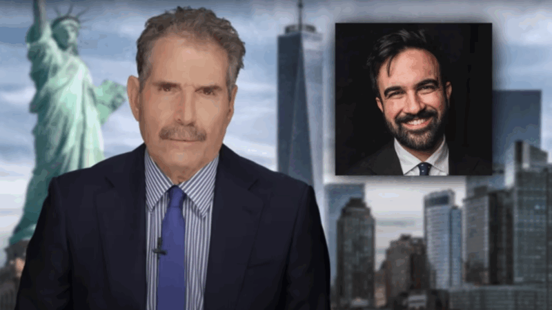 John Stossel is seen next to New York City mayoral candidate Zohran Mamdani | Stossel TV