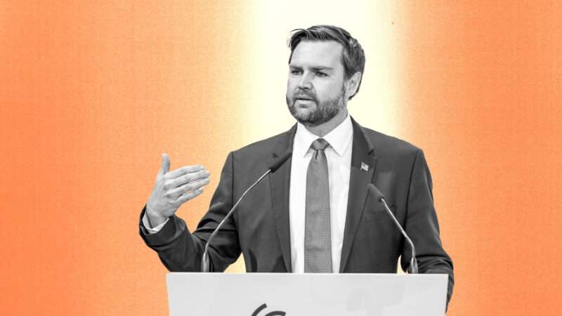 Illustration of J.D. Vance speaking at a podium | Illustration: Eddie Marshall | EyePress | Newscom