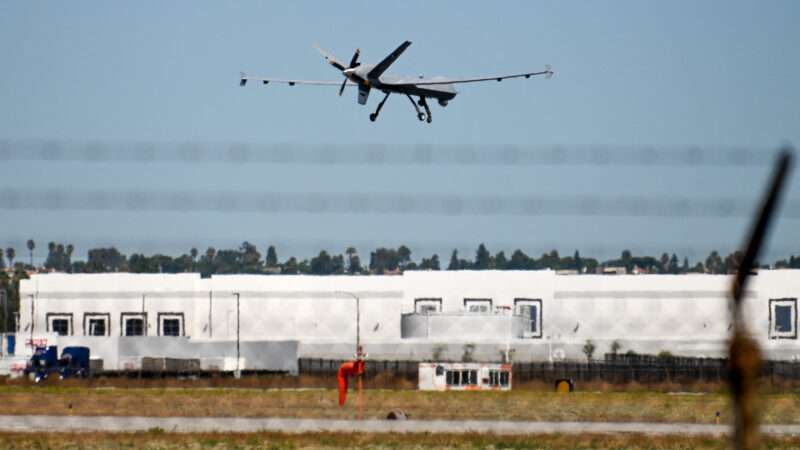 A General Atomics MQ-9 Reaper practices landings at March Air Reserve Base on Thursday, Aug 17, 2023 in Moreno Valley, Calif. | Dylan Stewart/AP/Newscom