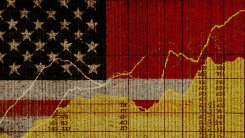 Illustration of an American flag, a line graph, and a data table | Illustration: Eddie Marshall | Midjourney