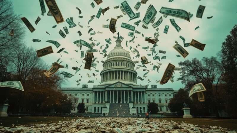 Money scatters in front of the U.S. Capitol | ID <a rel=