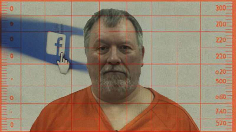 Larry Bushart's mugshot, with a Facebook toolbar superimposed in the background. | Illustration: Eddie Marshall | Jcuneok | Dreamstime.com | Midjourney