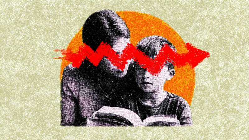 A child and his mother are seen studying behind a red arrow | Illustration: Eddie Marshall | Midjourney