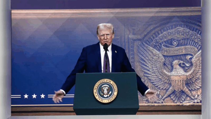 Donald Trump standing at a lectern with the presidential seal | Peng Ziyang / Xinhua News Agency/Newscom