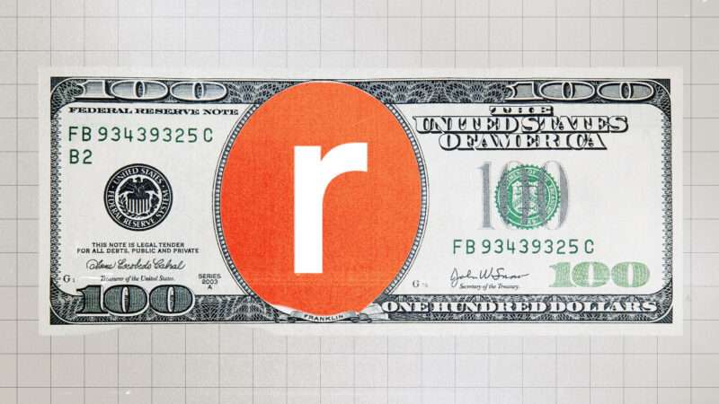 $100 bill, with Reason logo in the middle | Illustration: Eddie Marshall | Midjourney