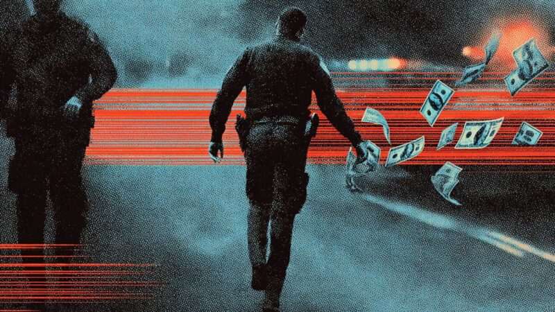 Cash rains down on uniformed police officers | Illustration: Eddie Marshall | Midjourney