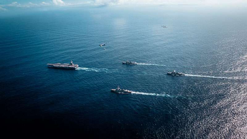 An aerial photo of military ships in the water | Photo: U.S. Southern Command