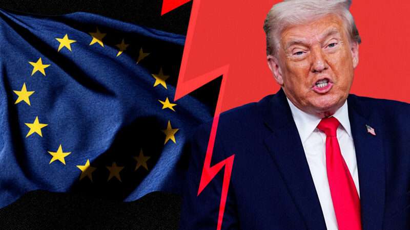 European Union flag on the left, Donald Trump on the right | Photo: CNP/AdMedia/SIPA/Newscom/Midjourney