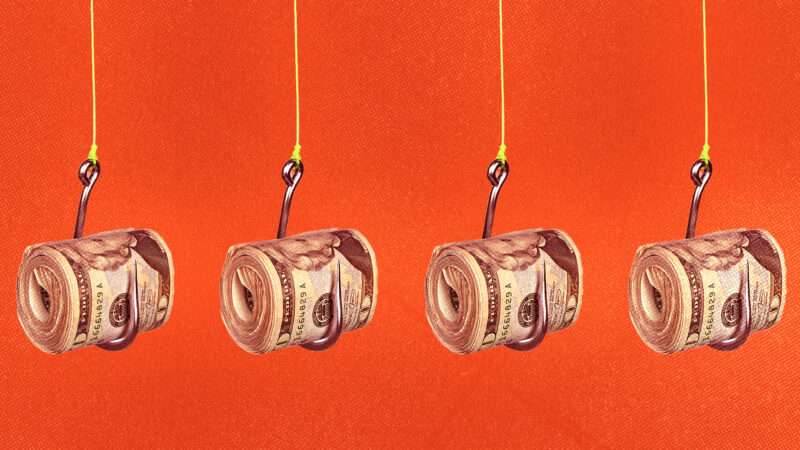 Rolled up dollar bills on fishhooks | Envato