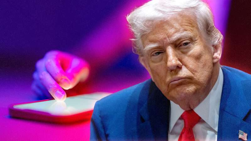 A person on the phone and President Trump | Credit: Shawn Thew/UPI/Newscom/Envato