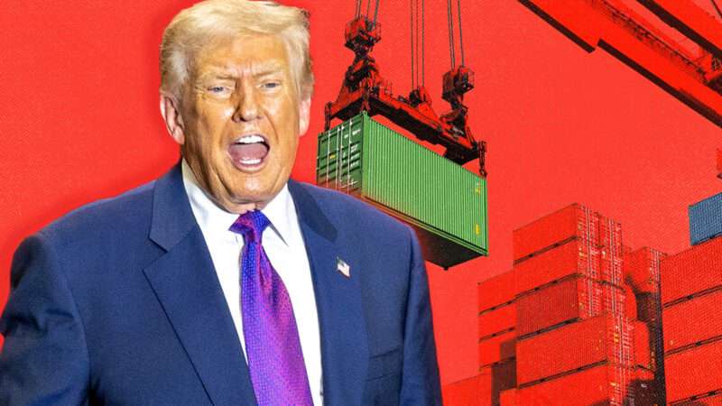 President Donald Trump against a background of shipping containers | Phil Mistry/Zuma Press/Newscom/Midjourney