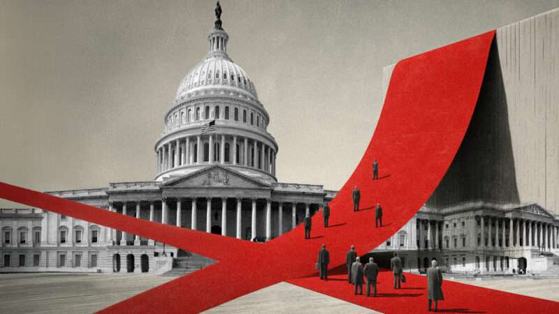 The U.S. Capitol is covered in a ribbon of red tape. | Illustration: Paul Hakimata/Dreamstime/Midjourney