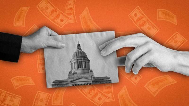 two hands passing a picture of the Washington state capitol | Illustration: Martin Kraft/Wikimedia Commons/Sergei Sizkov/Nikolai Sorokin/Janceluch//Dreamstime