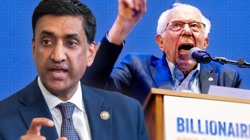 Illustration featuring Sen. Bernie Sanders (I&ndash;Vt.) and Rep. Ro Khanna (D&ndash;Calif.) | Credit: Ghawam Kouchaki/ZUMAPRESS/Newscom/Ron Sachs-CNP for NY Post/picture alliance/Consolidated News Photos/Newscom