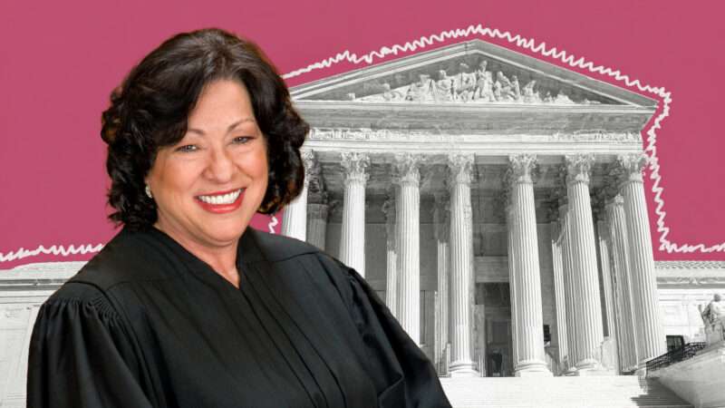 a photo of Justice Sonia Sotomayor against a backdrop of the Supreme Court building | Midjourney/Steve Petteway/SCOTUS