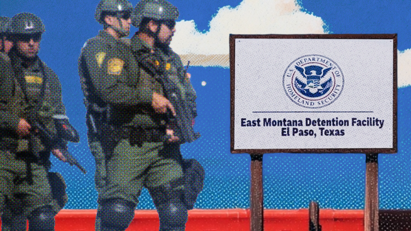 DHS agents with a sign for East Montana Detention Facility in Texas | Credit: David Peinado/Pacific Press/Newscom/Midjourney