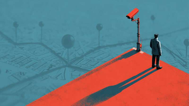 An anonymous person stands at the edge of an indicated area, next to a security camera on a pole. | Illustration: Midjourney/Yevhenii Tryfonov/Dreamstime