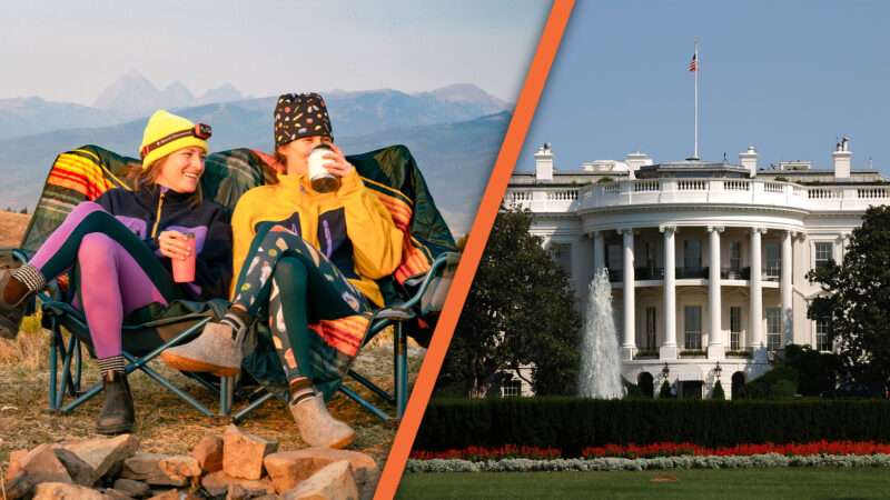 Two people in camping gear outdoors and the White House | Illustration: Cassie Abel/Wild Rye/Kuosumo/Dreamstime