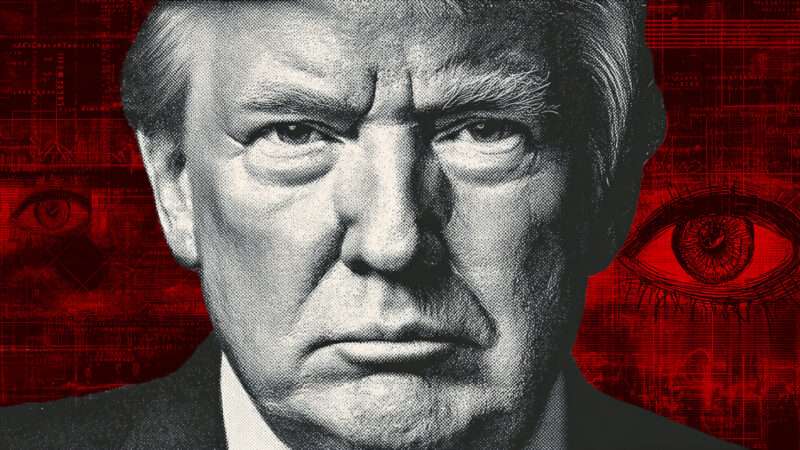 President Donald Trump, surrounded by spying eyes | Illustration: Midjourney
