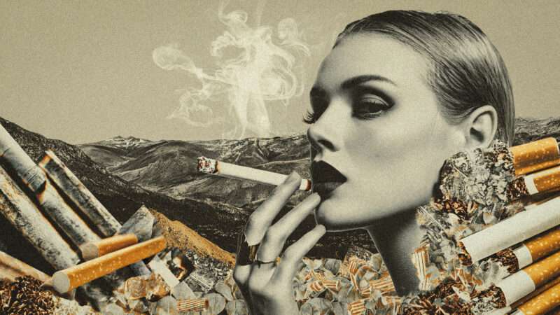 A woman smokes amid a sea of cigarettes. | Illustration: Midjourney