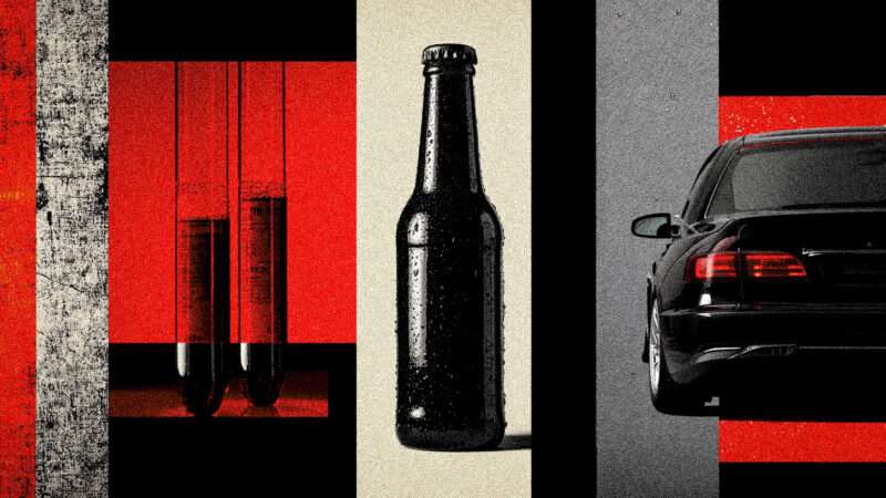 Images of blood tests, alcohol, and a car | Illustration: Midjourney
