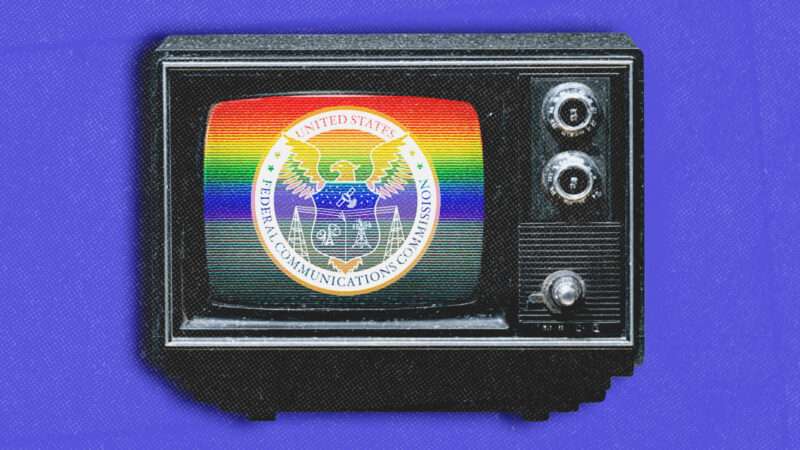 An old TV set with the Federal Communications Commission (FCC) logo and rainbow stripes on the screen. | Illustration: Midjourney/Federal Communications Commission