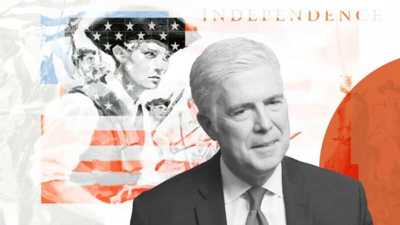 Supreme Court Justice Neil Gorsuch and American Revolution art in the background | Lex Villena/Reason