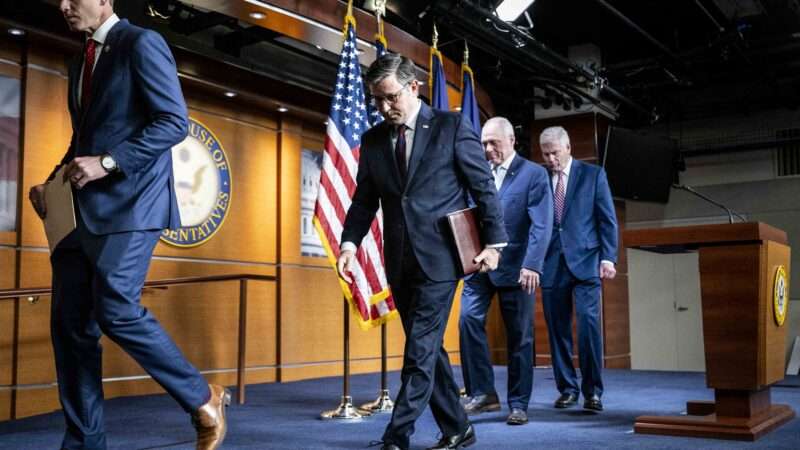 House Speaker Mike Johnson leaving podium | Michael Brochstein/ZUMAPRESS/Newscom