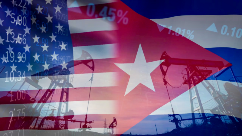 An illustration of U.S. and Cuban flags over oil infrastructure | Photo: Nguyen Thanh/Dreamstime