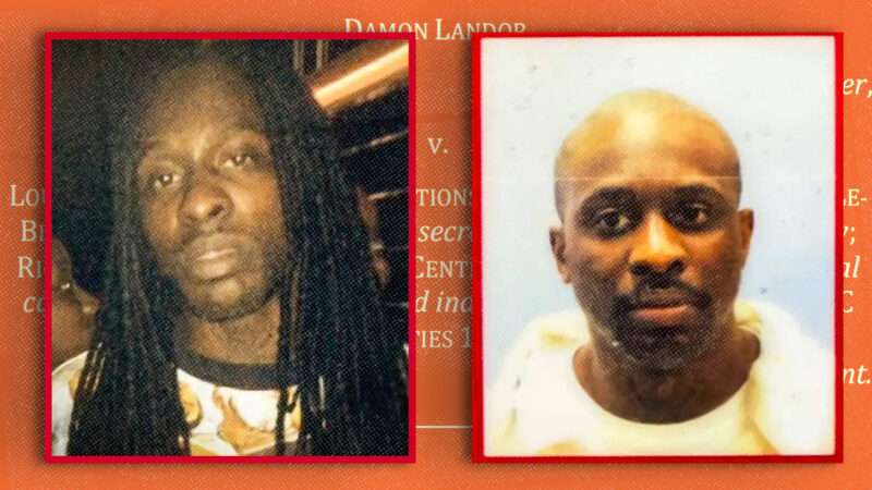 Two pictures of Damon Landor side-by-side against a red background with gold text | The Supreme Court of the United States