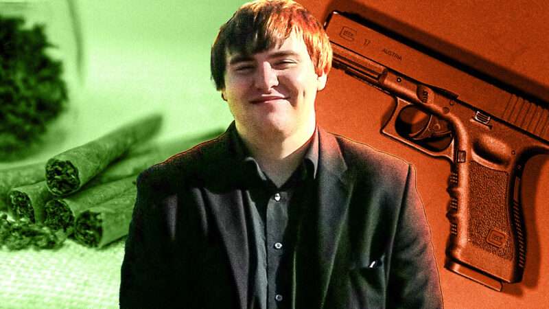 Alexander Ledvina against a background of marijuana cigarettes and a pistol | Mark Ledvina/Envato