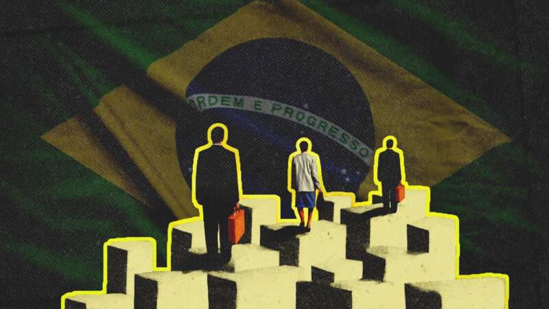 An illustration of office workers and the Brazilian flag | Illustration: Midjourney/Kitti Kahotong/Dreamstime
