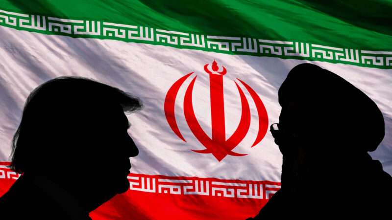 The Iranian flag, with silhouettes of Donald Trump and Ali Khamenei in the foreground | illustration: Michele Ursi/Nabil Kassir/Dreamstime