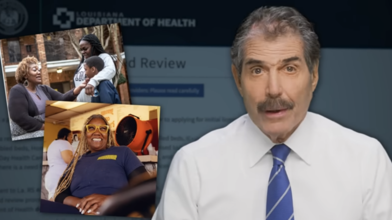 John Stossel is seen next to photos of Ursula Newell-Davis | Stossel TV