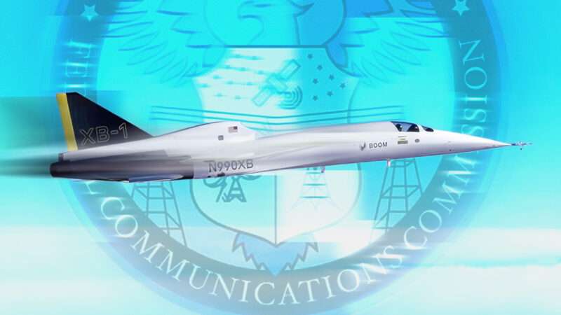 An illustration of an aircraft in front of the FAA logo | Illustration: Adani Samat. Photo: Boom Supersonic