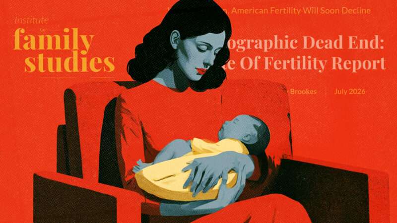 Illustration of a woman holding a baby | Institute for Family Studies/Midjourney
