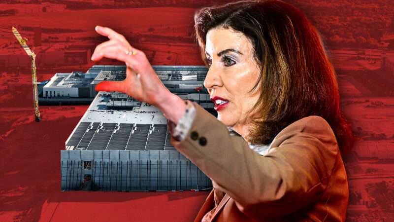 Kathy Hochul and data centers against a red background | Snehitdesign/Adani Samat/Anthony Behar/Sipa USA/Newscom