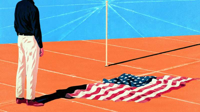 A man standing on a field at an American flag on the ground | Adani Samat/Midjourney