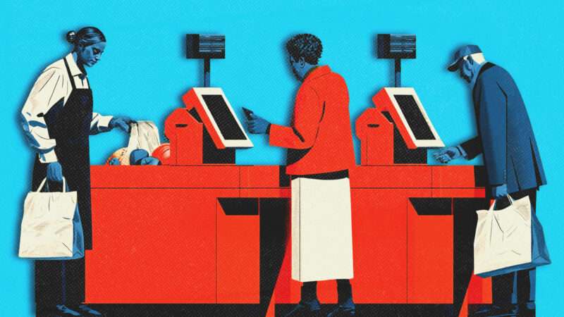 Illustration of self checkout lanes | Midjourney