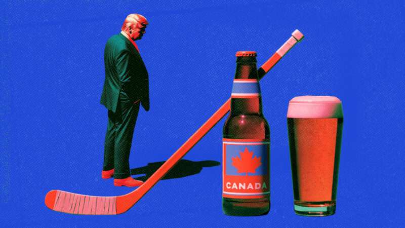 Donald Trump next to a hockey stick and Canadian beer | Illustration: Midjourney