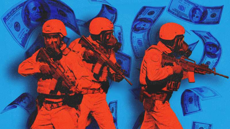 An illustration showing armed agents against a backdrop of $100 bills | Illustration: Mikael Damkier/Dreamstime/Midjourney