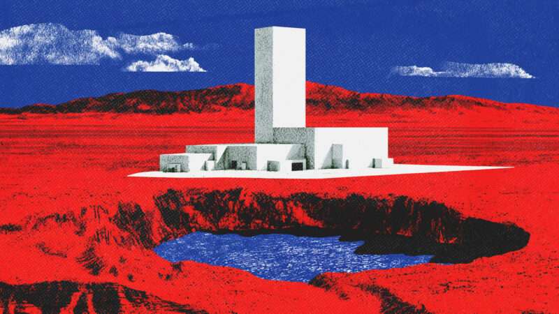 a red, white, and blue depiction of a data center | Midjourney