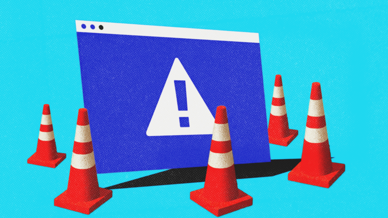 A computer screen, with safety cones around it | Illustration: Midjourney